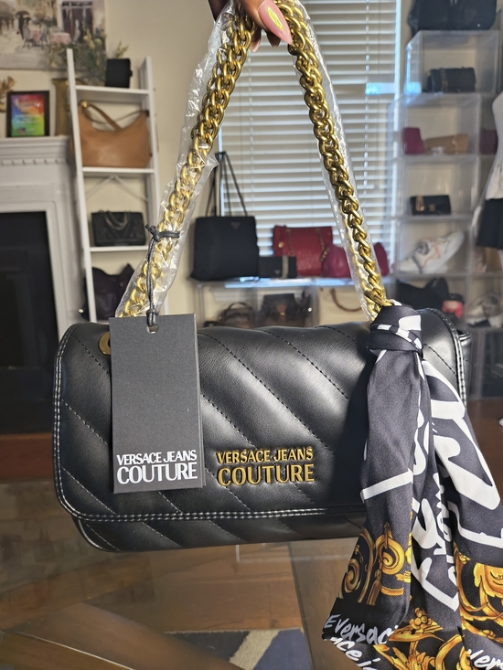 Versace Jeans Collection Handbags - NWT Versace Jeans Couture Black Quilted Shoulder Bag with Gold Chain Straps